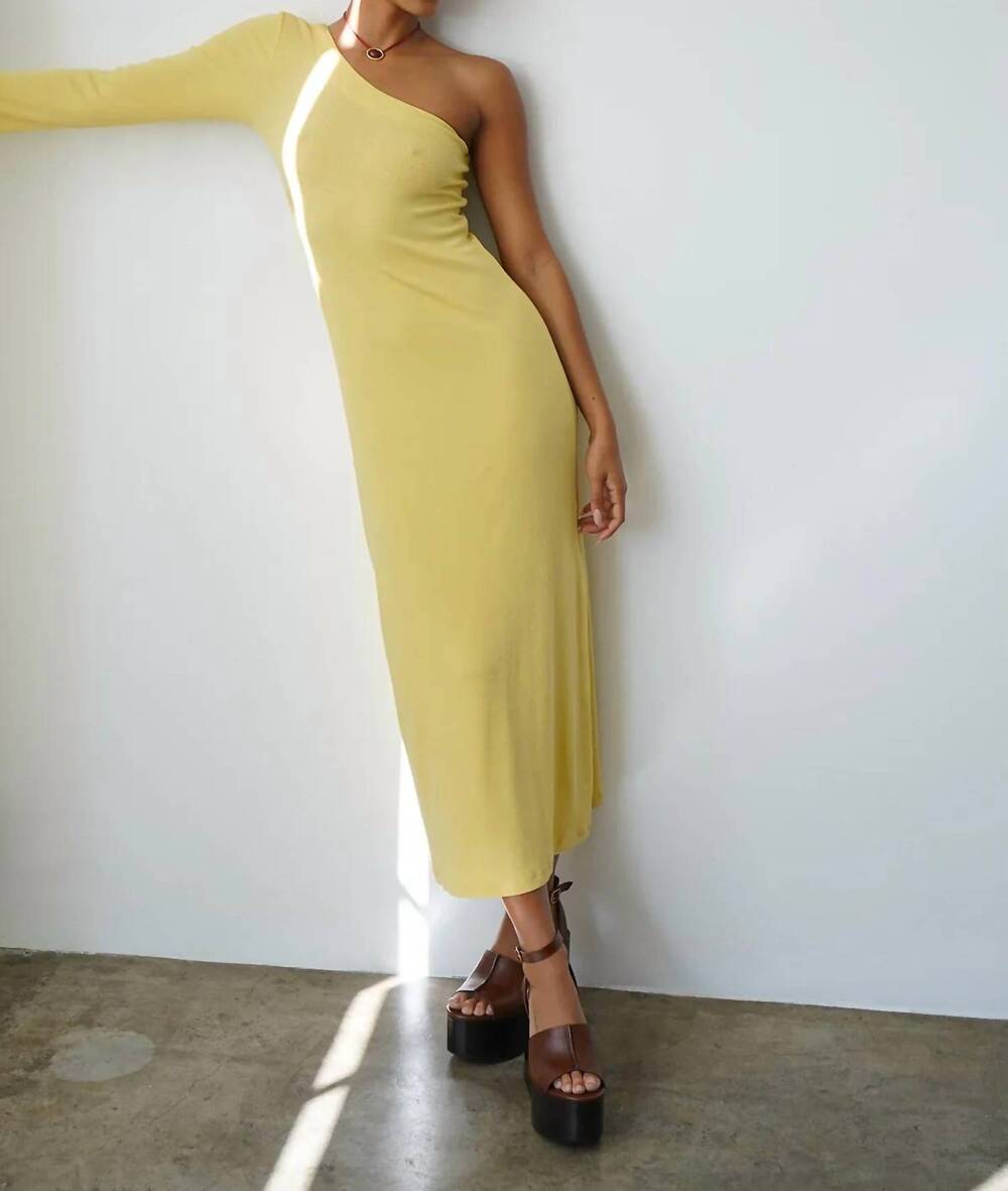 NEW LNA holden rib one shoulder dress in rafia